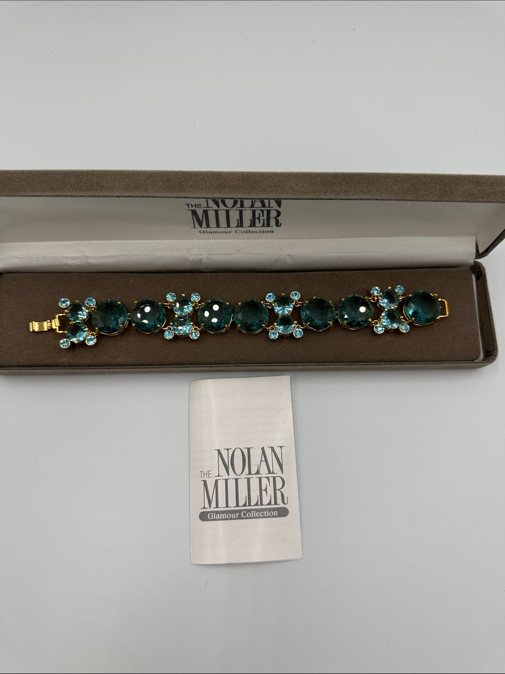 Nolan Miller Glamour Collection Gold Teal/Blue Crystal Stones Chunky Bracelet